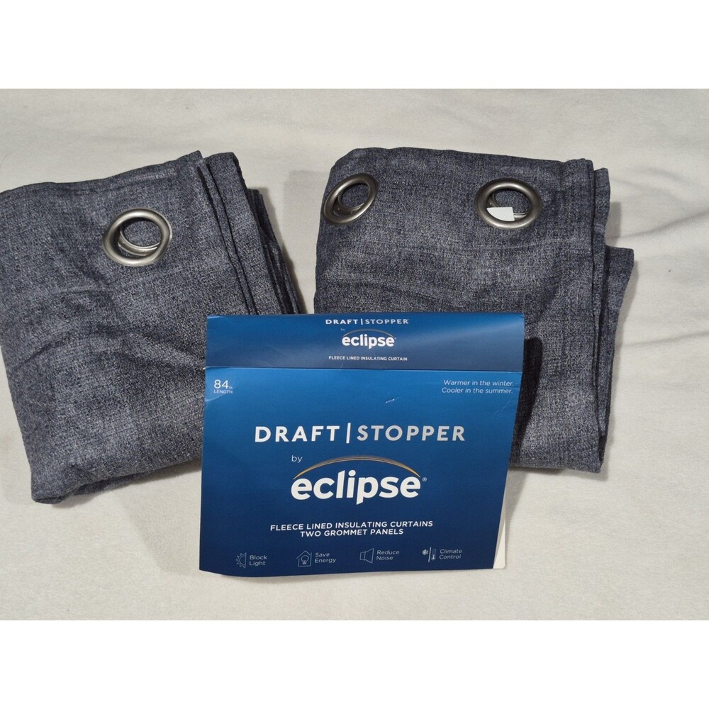 Eclipse Carter Denim Grommet Set of 2 Curtain Panels 37in x 95in Fleece Lined